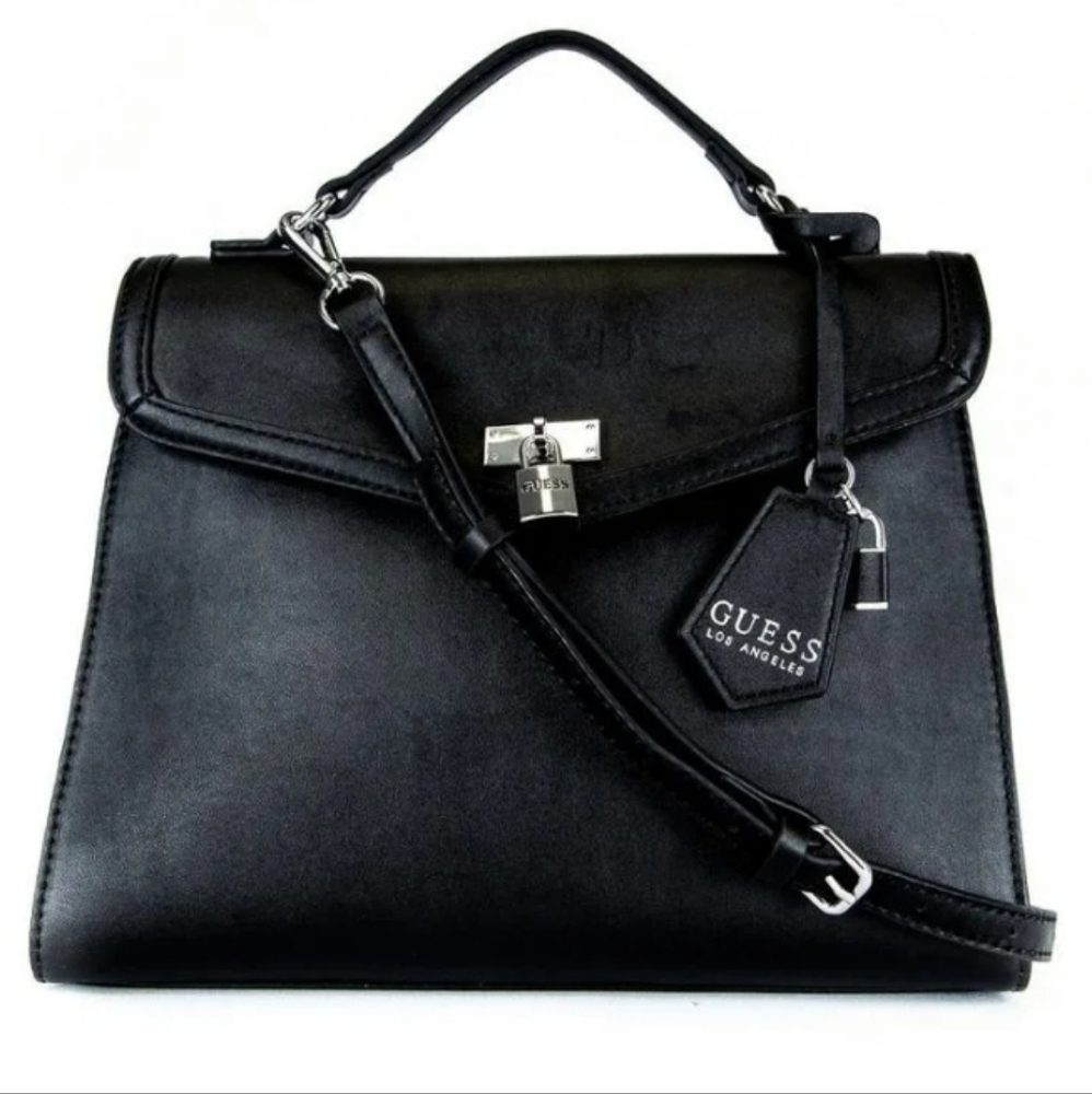 LAST PRICE DROP NWOT Guess Kravitz Top Handle Black Flap Crossbody Satch…